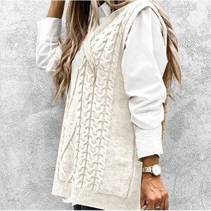Yoolin Women's V Neck Sweater Vest Top Solid Oversized Casual Sleeveless Sweater